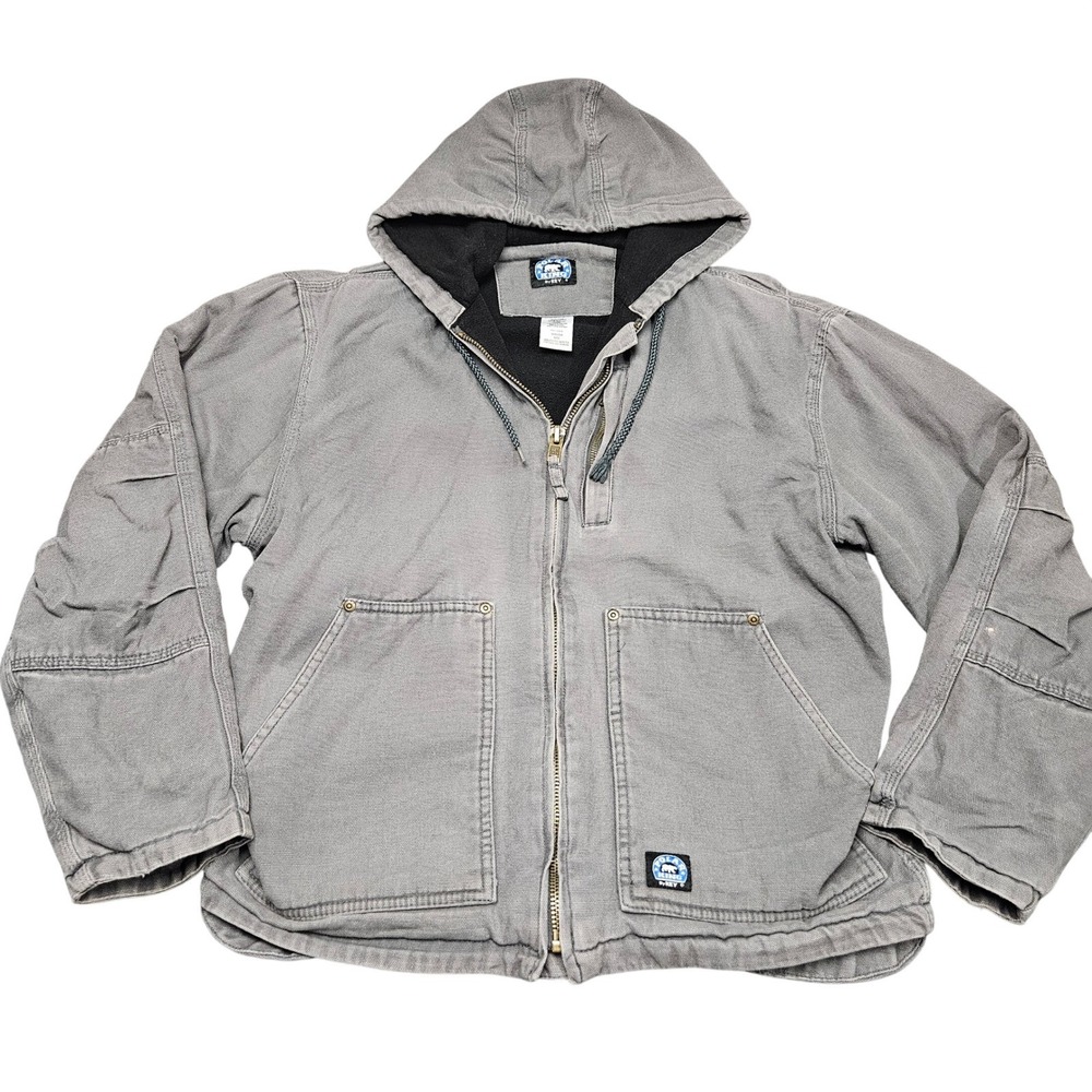 Polar King‎ Hooded Work Jacket Mens M Grey Canvas Fleece Lined Insulated Coat